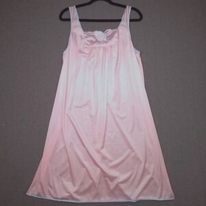 Vassarette Vintage Pink Blue Trim Floral Applique Nightgown Chemise USA Made